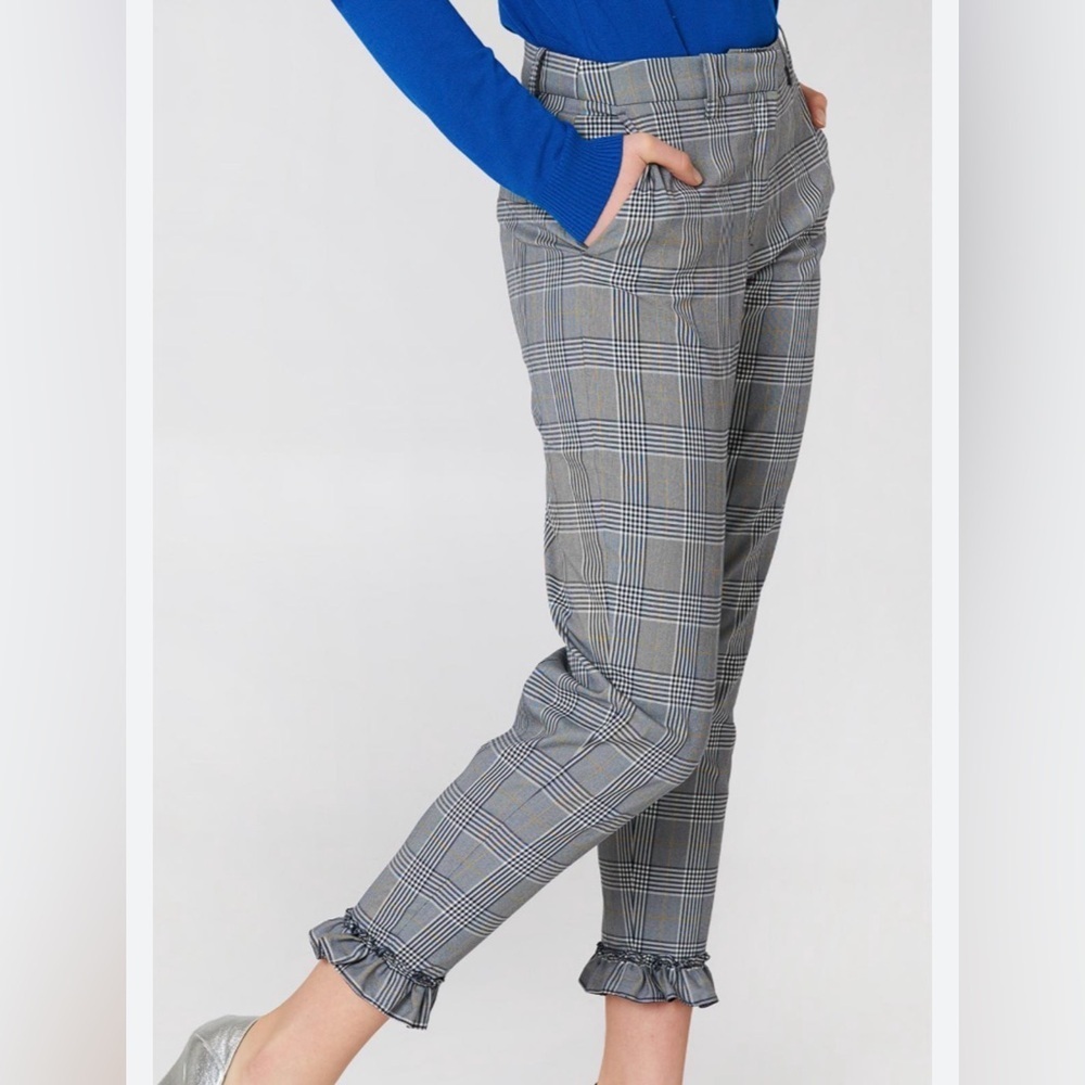 Nwt Baum Und Pferdgarten Black And Gray Plaid Pants With Ruffled Detail